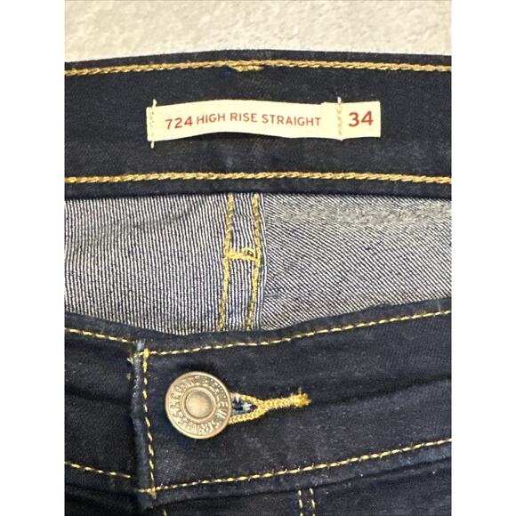 LEVI’S 724 HIGH RISE STRAIGHT Jeans Women’s Size 34 US 16 Dark Wash Stretch - Picture 3 of 13